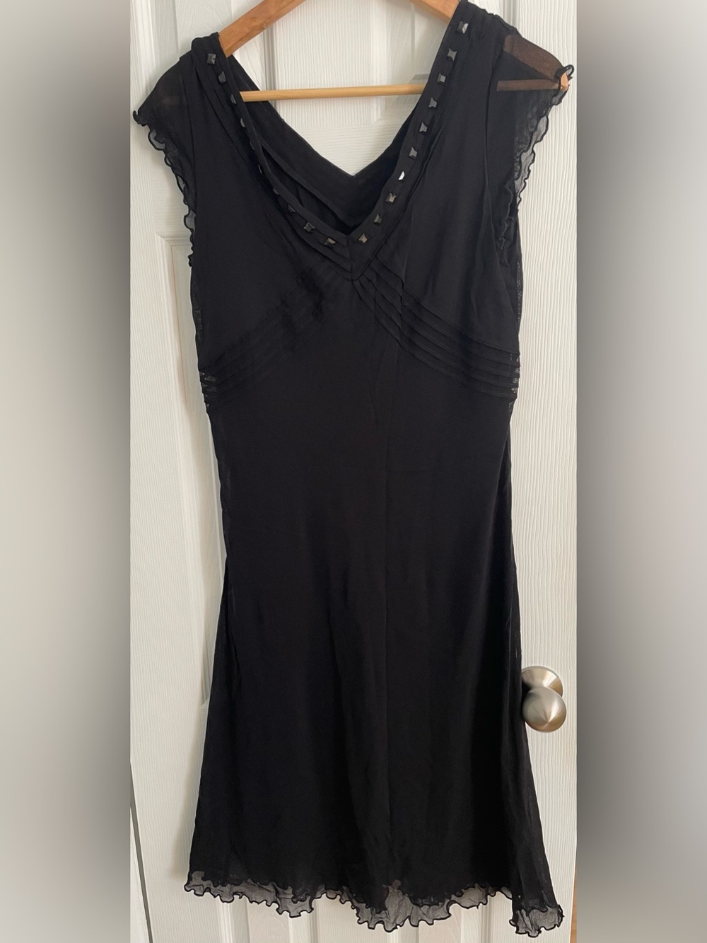 Olsen studded v neck black midi chiffon dress